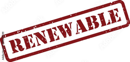 A prominent red rectangular rubber stamp clearly displays the uppercase word RENEWABLE on a clean white background