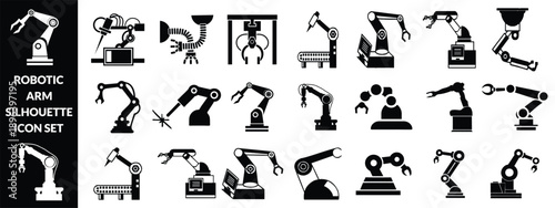 Robotic hand manipulator silhouette symbol icon. Robot limb logo. Robot arm. automation, robot big set 