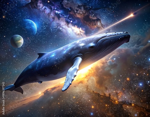 Majestic space whale soaring through cosmic universe high resolution wallpaper