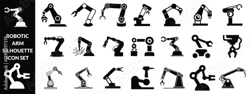 Robotic hand manipulator silhouette symbol icon. Robot limb logo. Robot arm. automation, robot big set 