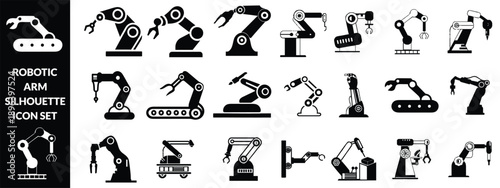 Robotic hand manipulator silhouette symbol icon. Robot limb logo. Robot arm. automation, robot big set 