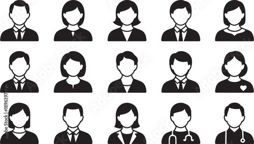 Set of diverse professional business people and medical staff icons or avatars