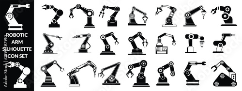 Robotic hand manipulator silhouette symbol icon. Robot limb logo. Robot arm. automation, robot big set 