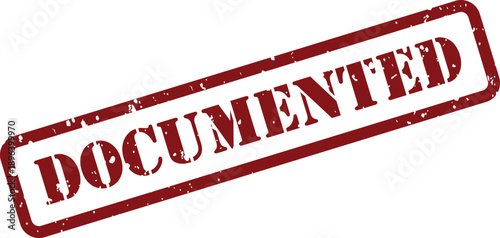 Prominent red grunge rubber stamp clearly showing the word documented against a plain white surface