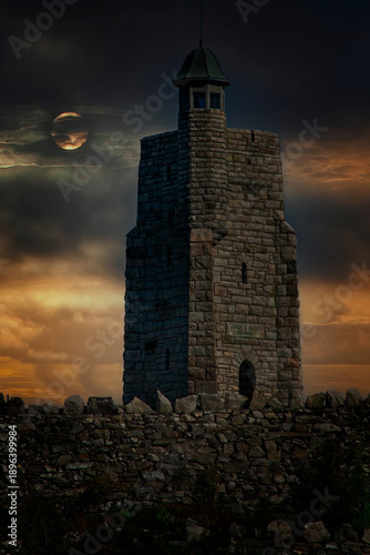 Dark Moon Glows Over Sky Top Tower, New Paltz, New York