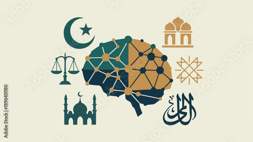 A flat vector illustration depicting the concept of art and culture surrounding Islamic faith and practices