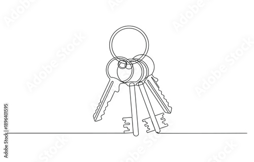 Continuous one line art drawing symbol of house keys.