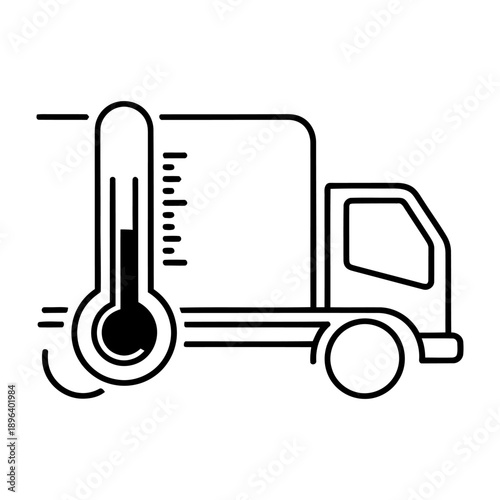 Refrigerated truck with thermometer showing temperature control for fresh goods transportation and logistics