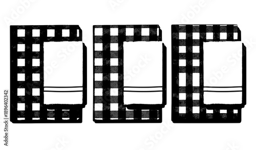 Top view 3D folded gingham tablecloths and white kitchen towels vector illustration