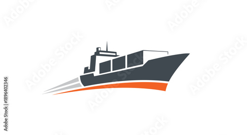 Modern Cargo Ship Sailing Swiftly Through Water.