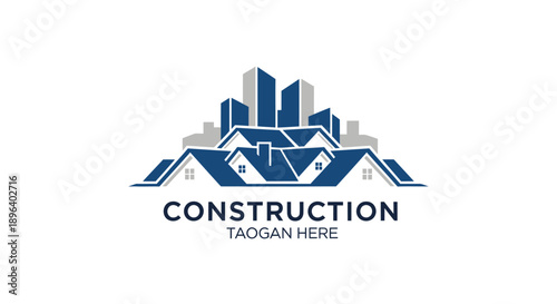 Modern Construction Company Logo with Cityscape and Houses.