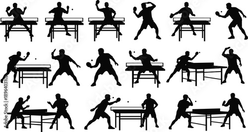 tabletennis pingpong silhouette sport athlete player action competition game training motion vector
