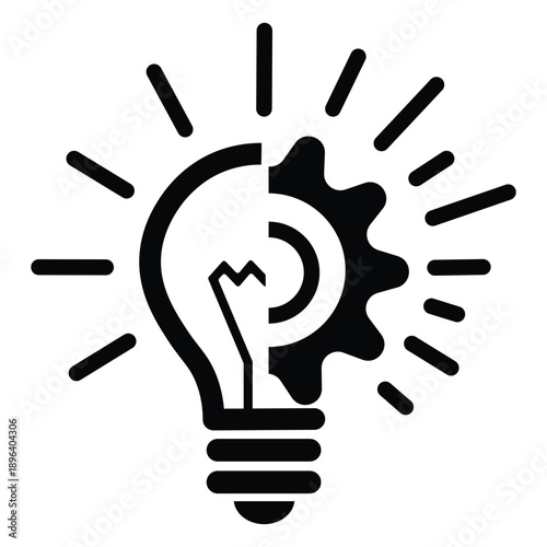 Innovative idea light bulb with gear and rays for creative concepts