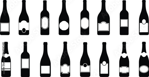 A collection of wine bottle silhouettes against a white background in silhouette mode