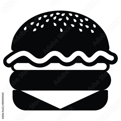 Black silhouette of a hamburger with sesame seeds