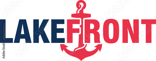 Vector lakefront logo with anchor, for banner or signage, isolated on transparent background, png