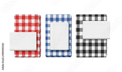 Gingham tablecloth and white kitchen towel vector set isolated on white background