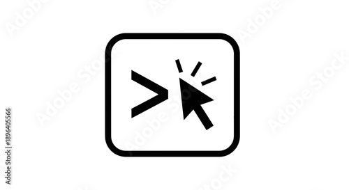 A computer mouse cursor clicks on a greater than sign symbol representing a command prompt