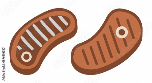 Two grilled steaks with grill marks and bone isolated on white background.