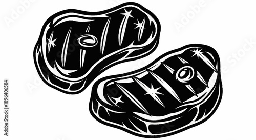 Two grilled steaks with grill marks and seasoning.