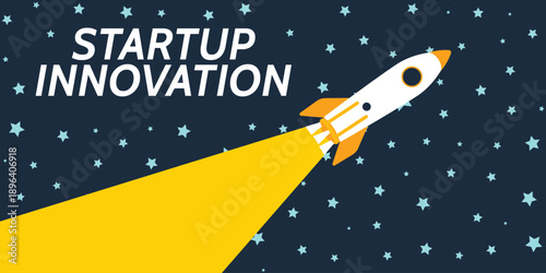 Rocket launch in web banner. Concept of startup innovation, business planning, startup project, project business, growth strategy in flat design vector illustration.