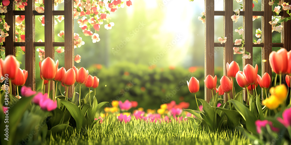custom made wallpaper toronto digitalBlooming Tulip Pathway Through Sunlit Garden Archway