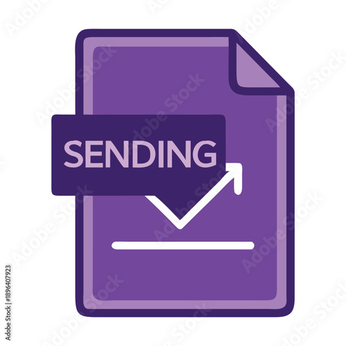 Purple document icon with a dark purple banner displaying the word sending and a white upward trending line graph, symbolizing data transmission or report submission