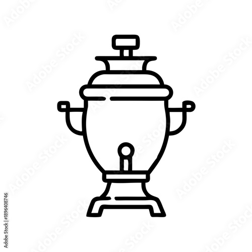 Vintage samovar in minimalist line art style on white background  