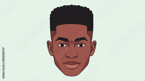 Young Black Man Portrait Cartoon Style.