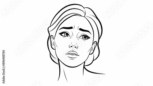 Womans face showing worry and concern in line art style.