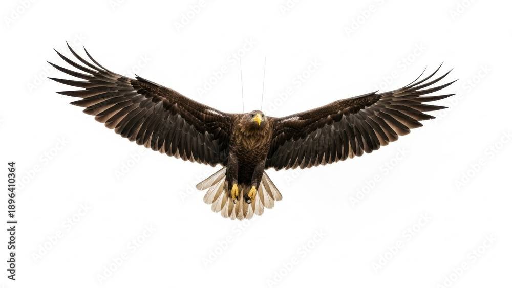 Fototapeta premium Golden Eagle in Flight with Wings Spread Against White Background