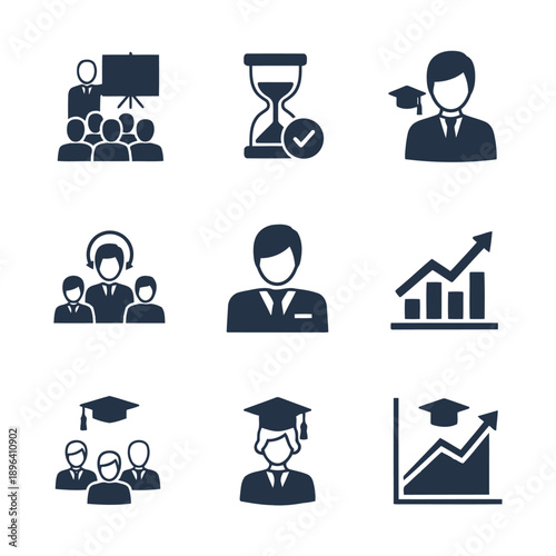 Set of professional icons depicting education training and career growth concepts