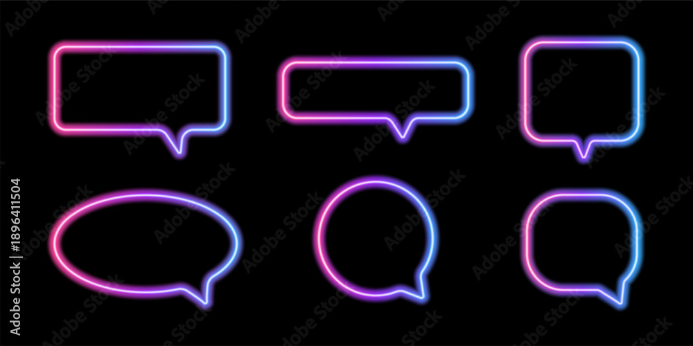 Fototapeta premium Neon rainbow gradient speech balloon. Bright glowing chat bubble for text, talk and messaging visuals.