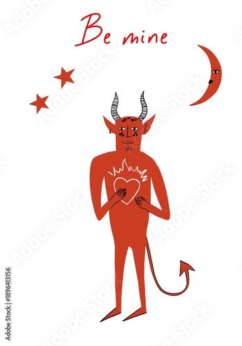 Valentine card with cute devil