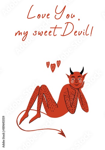 Valentine card with cute devil