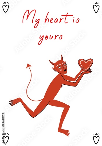 Valentine card with cute devil
