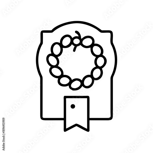 Award badge with laurel wreath design and ribbon banner  