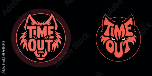 Two Time Out with wolf faces in orange and red on black background