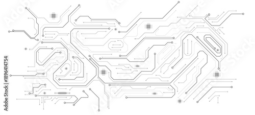 Abstract technology background. White circuit lines and connected dots on dark tech bg. Futuristic electronics concept.circuit board background	 circuit board background