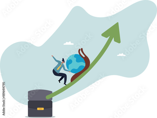 Global economic slowdown, world GDP growth decline or sluggish, recession or growth slowing down.business concept.flat character.