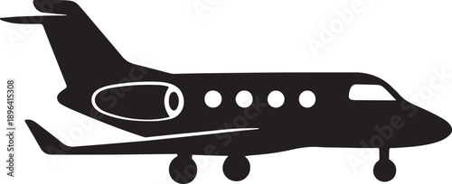 Small private jet silhouette icon showing executive business travel and luxury air transport use pro