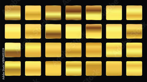 Golden square shape gradient buttons set for mobile application interface and web site navigation design elements