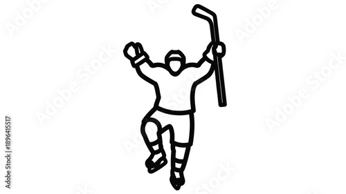 hockey player celebrating a victory with a stick raised in the air silhouette