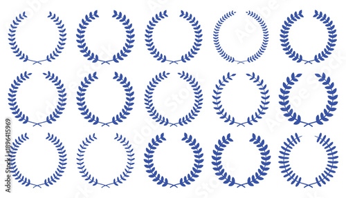Laurel Wreath Vector illustration, .Elegant Set isolated on white. Perfect for logos, badges, labels. Various styles: traditional, classical, antique. Ideal for emblem, award, victory, honor, triumph