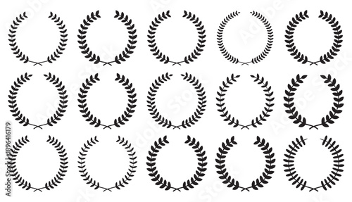 Laurel Wreath Vector illustration, .Elegant Set isolated on white. Perfect for logos, badges, labels. Various styles: traditional, classical, antique. Ideal for emblem, award, victory, honor, triumph
