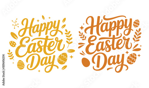 Vibrant hand-drawn easter greeting cards with golden eggs and floral decor