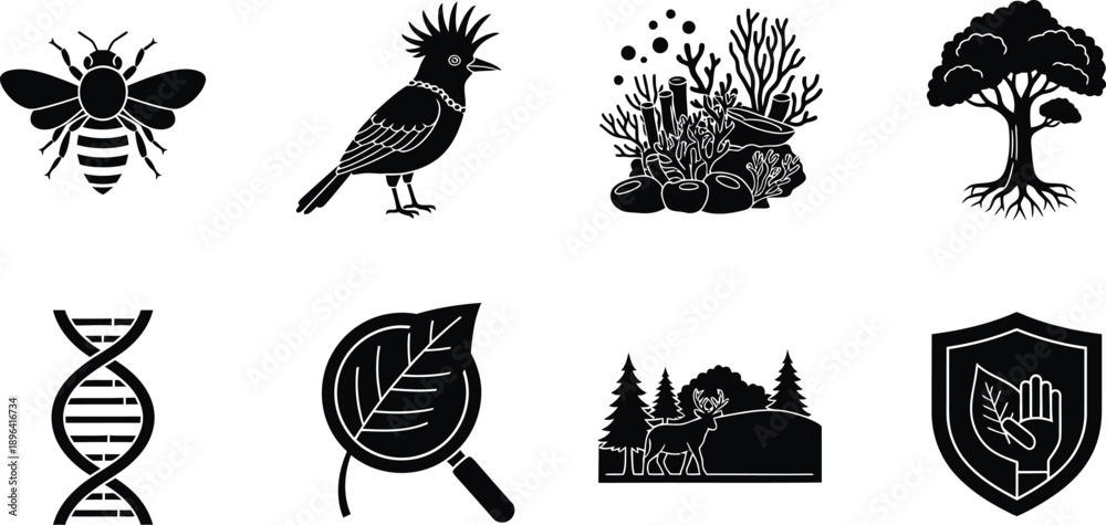 Fototapeta premium Icon set featuring nature and science symbols