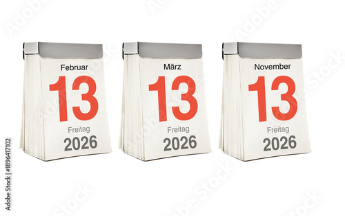 Abreißkalender mit dem Tag Freitag der Dreizehnte im Jahr 2026