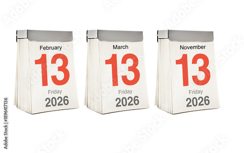 Abreißkalender mit dem Tag Freitag der Dreizehnte im Jahr 2026