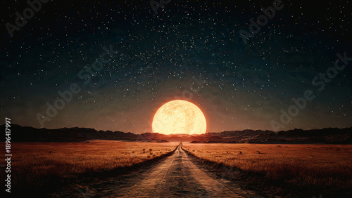 Lune lumineuse au bout du chemin